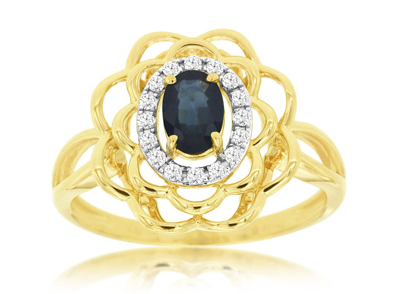 Blue Sapphire & Flower Style Ring - Park City Jewelers