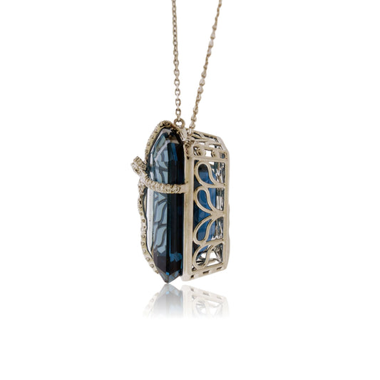 Blue Topaz & Diamond Bow Pendant with Chain - Park City Jewelers