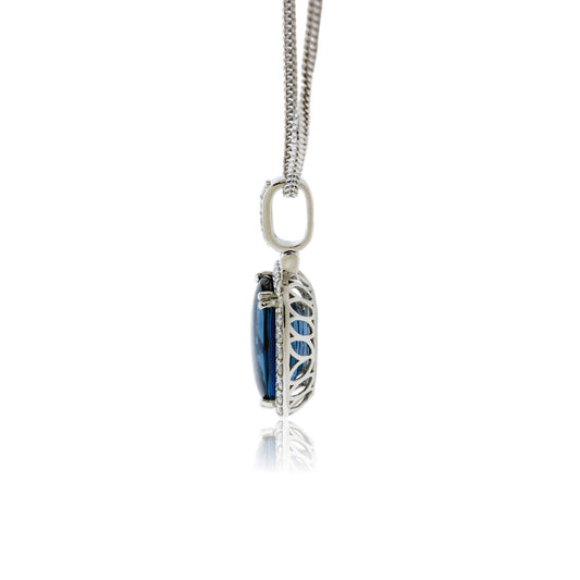 Blue Topaz & Diamond Halo Pendant with Chain - Park City Jewelers
