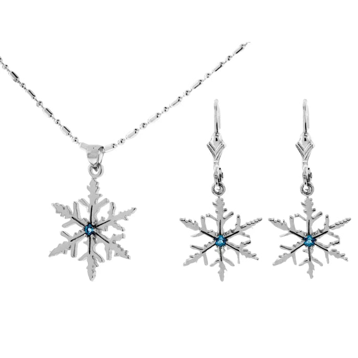 Blue Topaz Snowflake Necklace and Dangle Earrings Set - Park City Jewelers