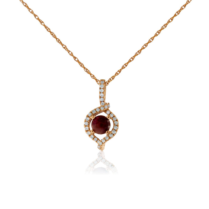 Cabochon Cut Red Beryl with Diamond Accent Pendant - Park City Jewelers