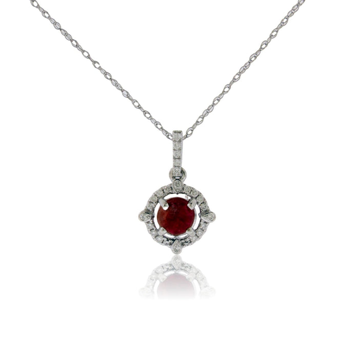 Cabochon Cut Red Beryl with Halo Style Pendant - Park City Jewelers