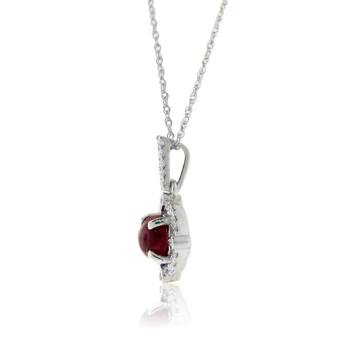 Cabochon Cut Red Beryl with Halo Style Pendant - Park City Jewelers