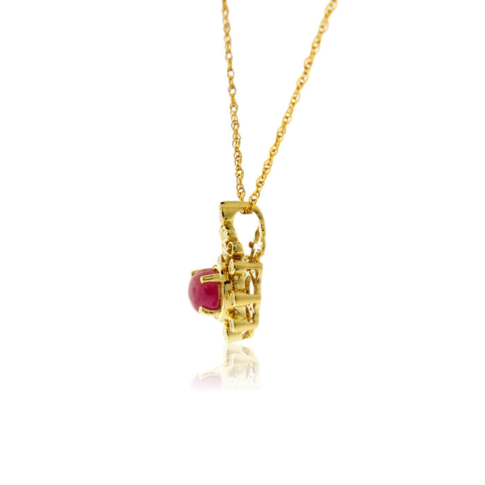 Cabochon Cut Red Beryl with Vintage Halo Style Pendant - Park City Jewelers