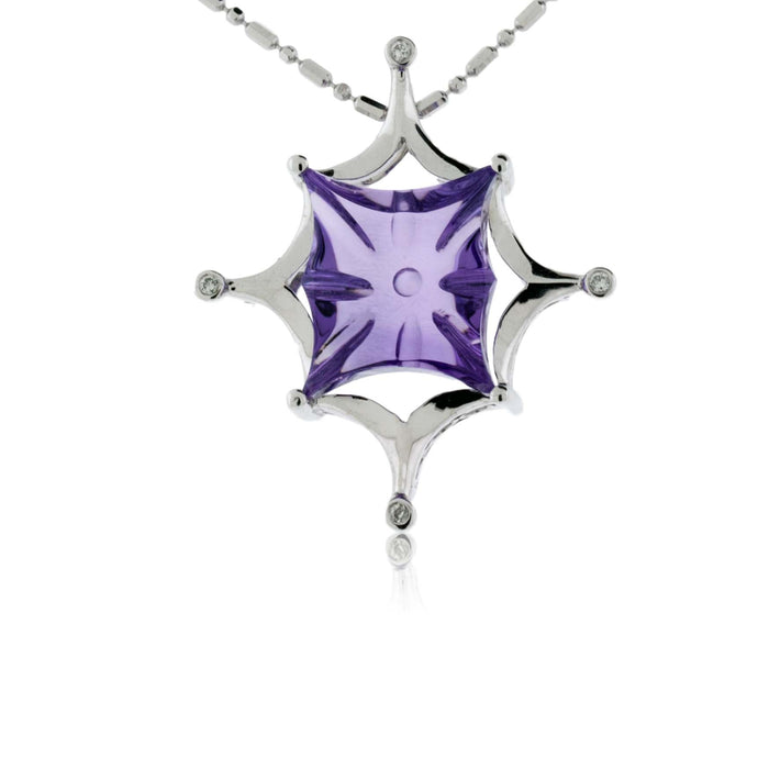 Carved Amethyst and Diamond Geometric Pendant - Park City Jewelers