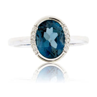 Checkerboard Cut London Blue Topaz Half Halo Style Ring - Park City Jewelers