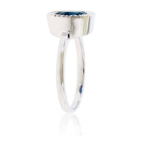 Checkerboard Cut London Blue Topaz Half Halo Style Ring - Park City Jewelers