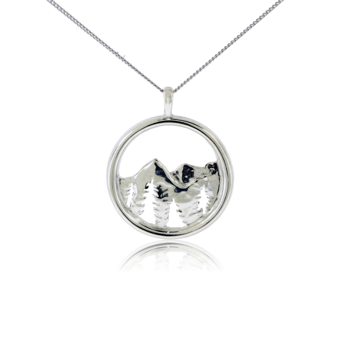 Circle Mountain Scene with Tree Cutout Pendant - Park City Jewelers