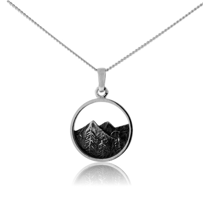 Circle Mountain Scene with Tree Pendant - Park City Jewelers