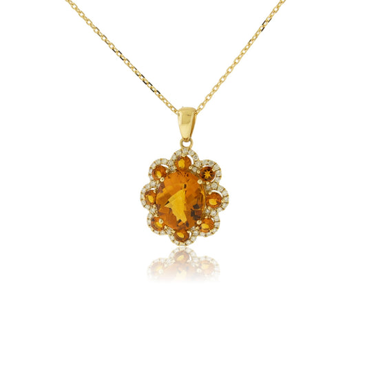 Citrine & Diamond Accented Pendant w/Chain - Park City Jewelers
