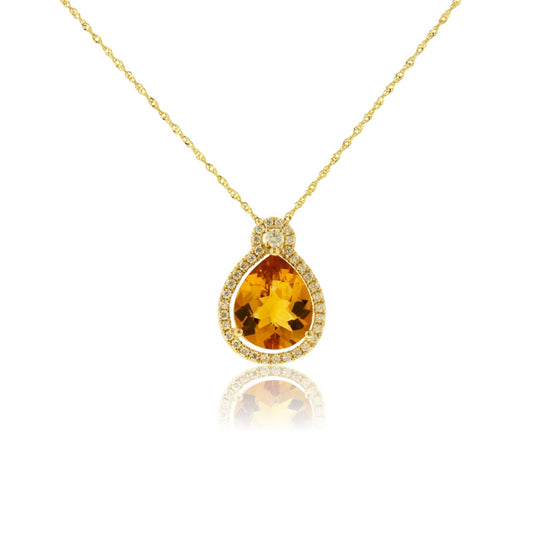 Citrine & Diamond Accented Pendant w/Chain - Park City Jewelers
