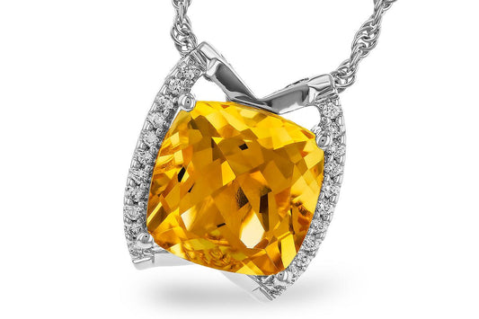 Citrine & Diamond Accented Pendant w/Chain - Park City Jewelers