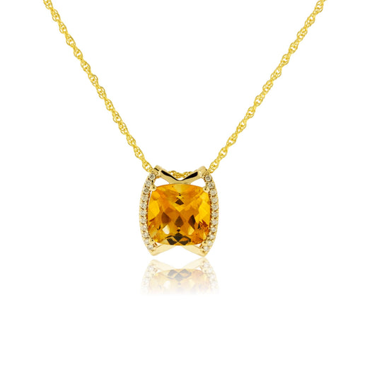 Citrine & Diamond Accented Pendant w/Chain - Park City Jewelers