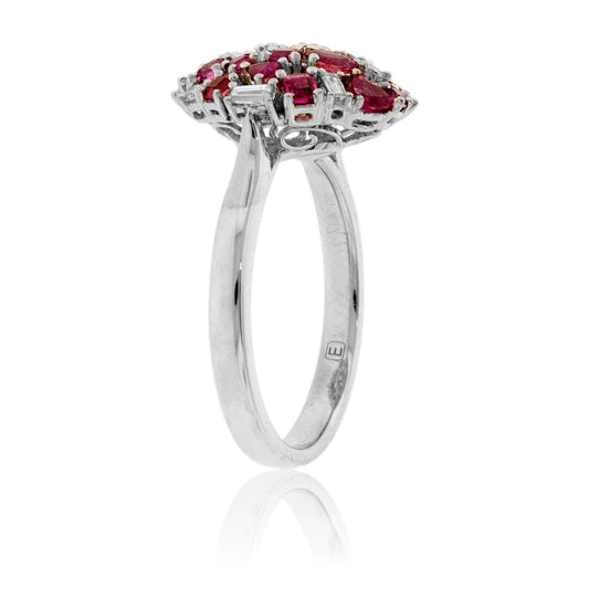 Cluster Style Red Emerald and Diamond Accented Ring - Park City Jewelers