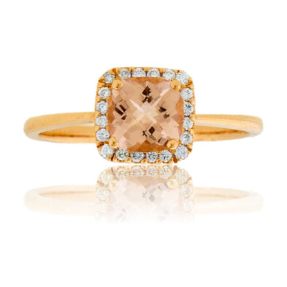 Cushion Cut Morganite and Halo Diamond Ring - Park City Jewelers