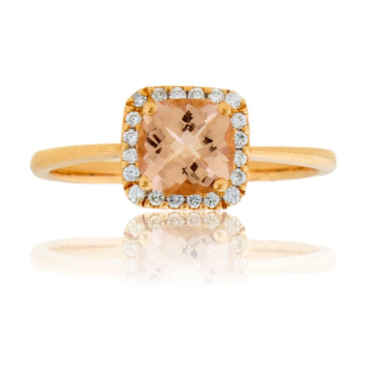 Cushion Cut Morganite and Halo Diamond Ring - Park City Jewelers