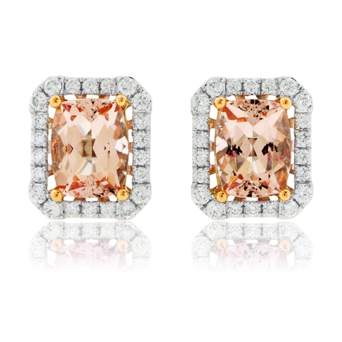 Cushion Cut Morganite & Diamond Stud Earrings - Park City Jewelers