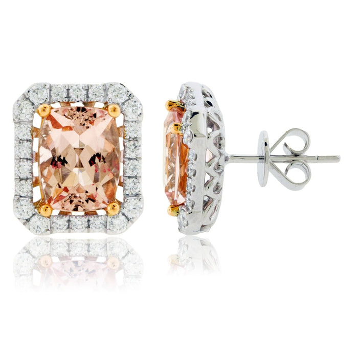 Cushion Cut Morganite & Diamond Stud Earrings - Park City Jewelers