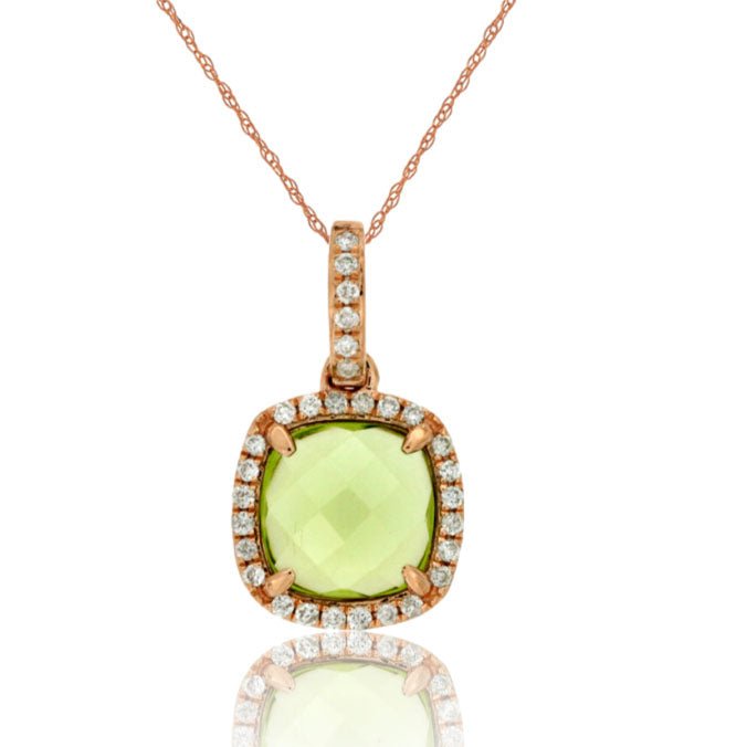 Cushion - Cut Peridot and Diamond Halo Pendant - Park City Jewelers