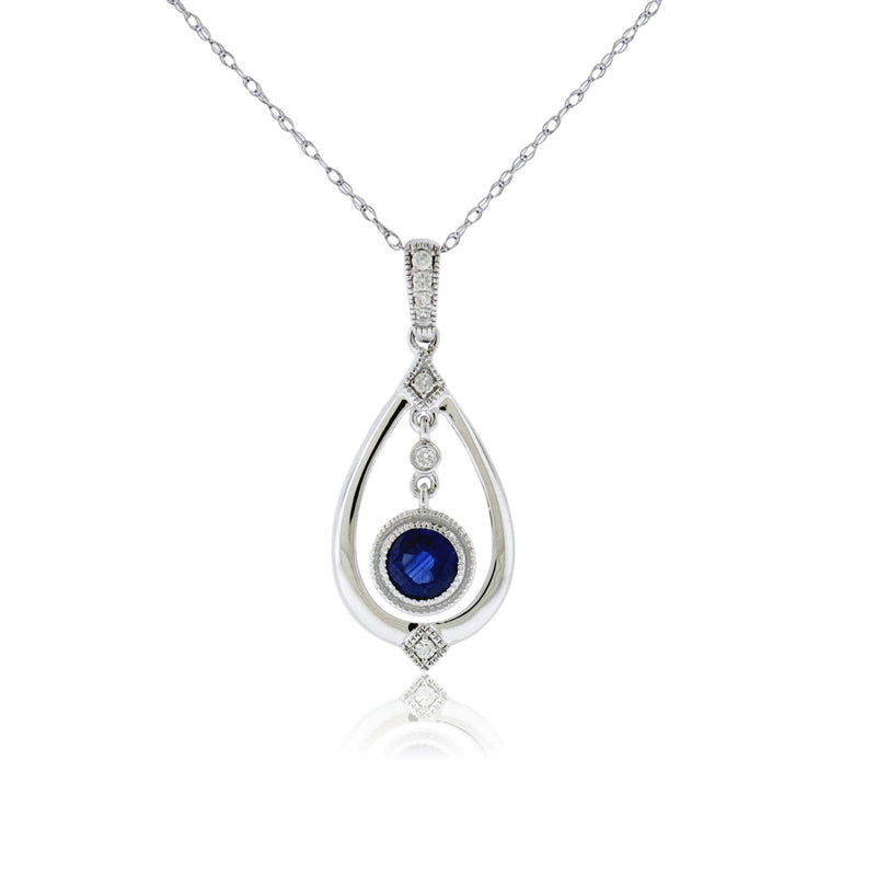 Dangling Sapphire Tear Drop Diamond Pendant - Park City Jewelers