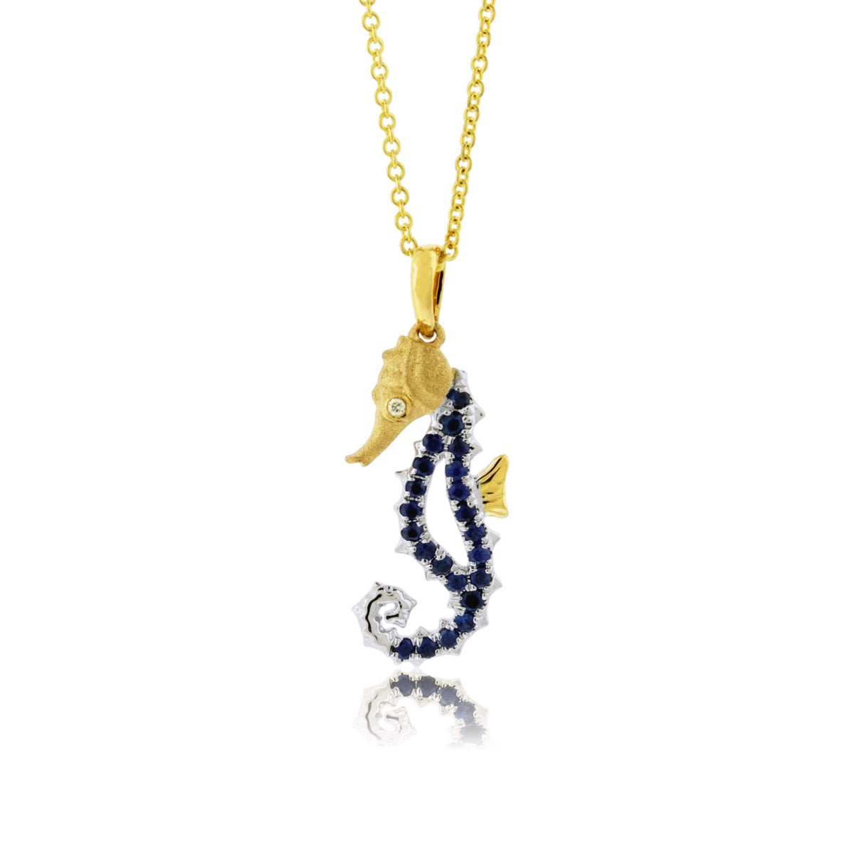 Diamond and Blue Sapphire Seahorse Pendant w/Chain - Park City Jewelers