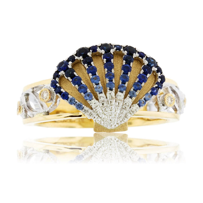 Diamond and Blue Sapphire Seashell Ring - Park City Jewelers