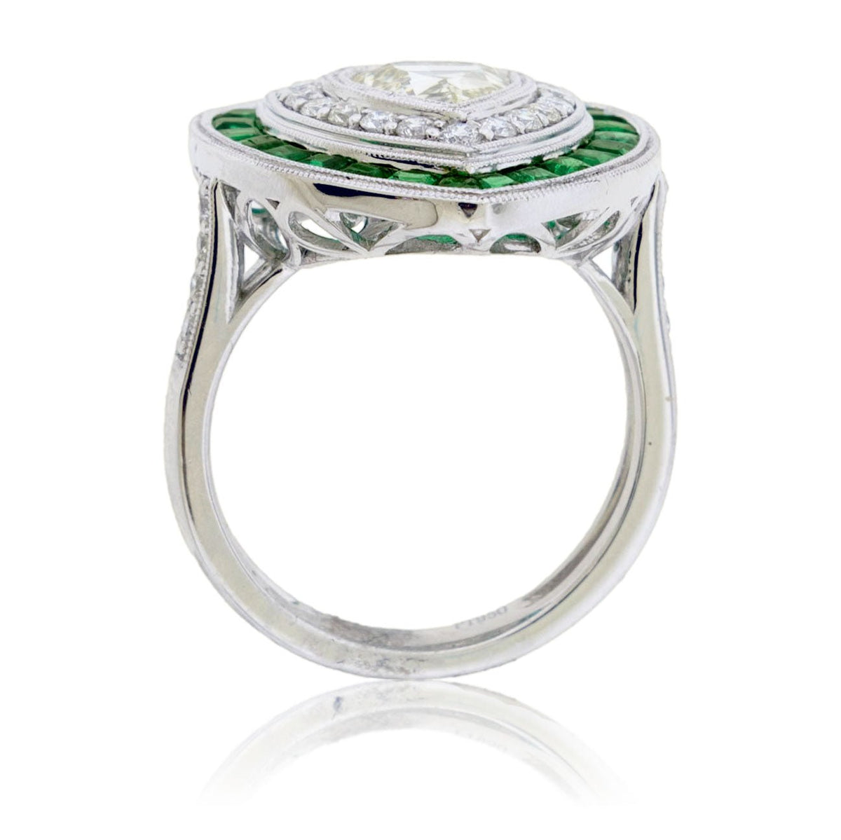 Diamond Art Deco Inspired Emerald Double Halo Ring - Park City Jewelers