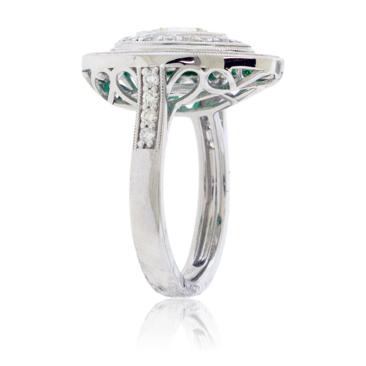 Diamond Art Deco Inspired Emerald Double Halo Ring - Park City Jewelers