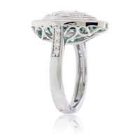 Diamond Art Deco Inspired Emerald Double Halo Ring - Park City Jewelers