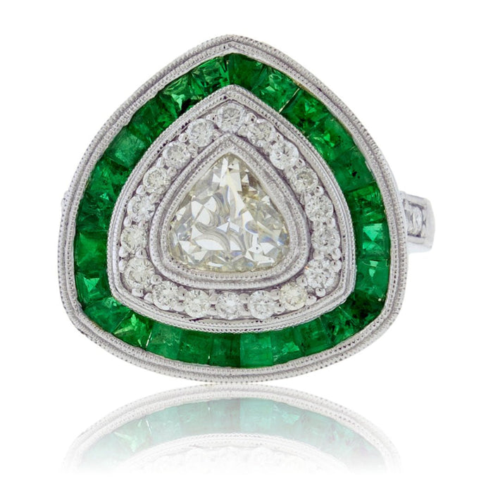 Diamond Art Deco Inspired Emerald Double Halo Ring - Park City Jewelers