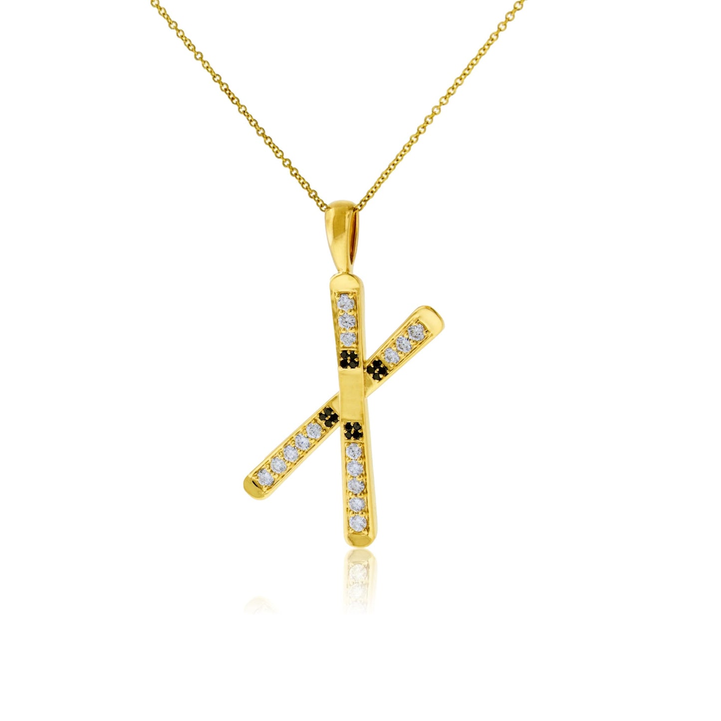 Diamond & Black Diamond Large Size Crossed Ski Pendant - Park City Jewelers