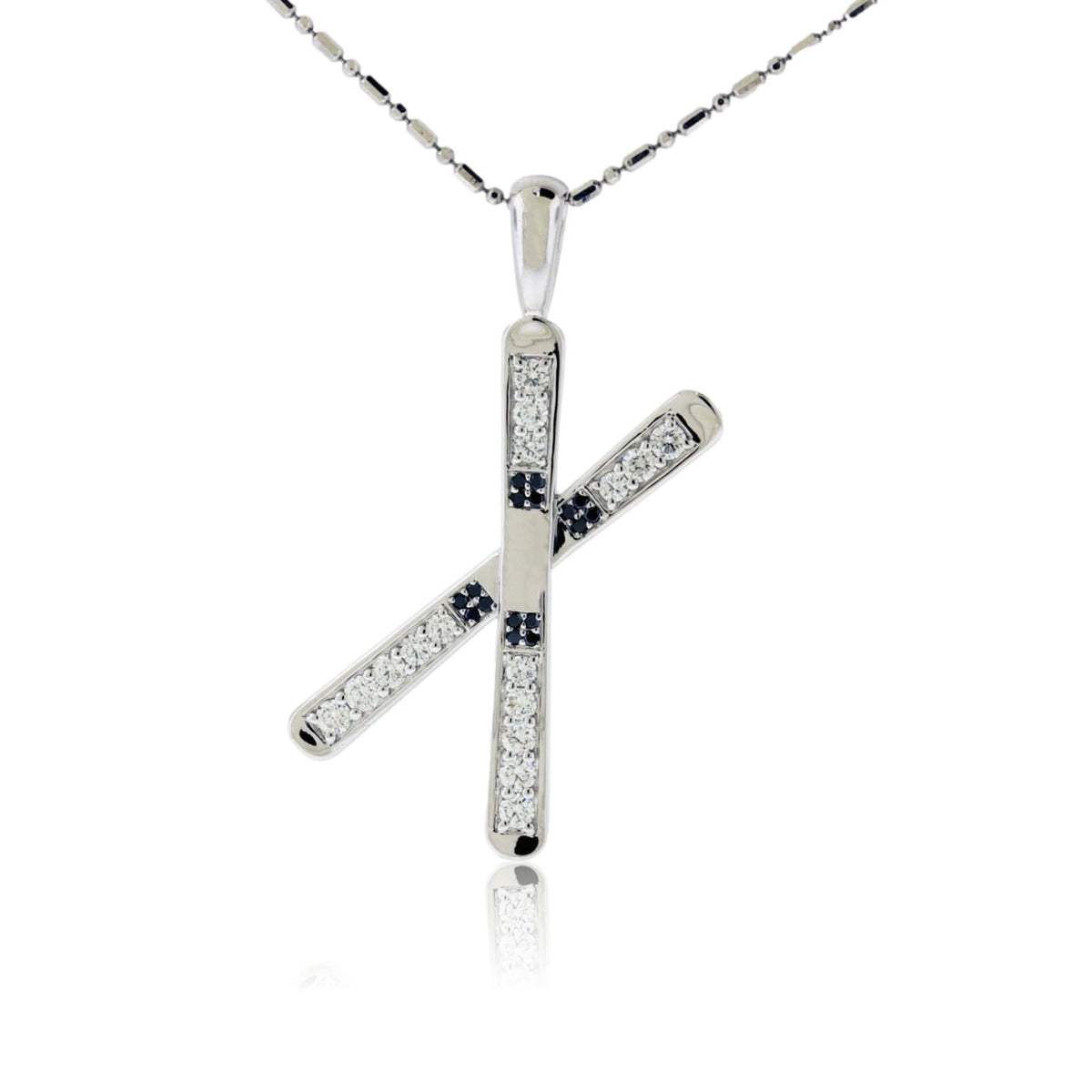 Diamond & Black Diamond Large Size Crossed Ski Pendant - Park City Jewelers