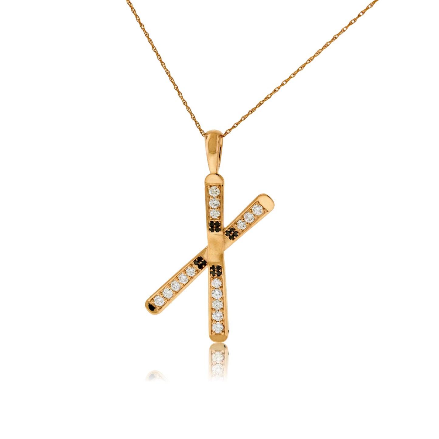 Diamond & Black Diamond Large Size Crossed Ski Pendant - Park City Jewelers