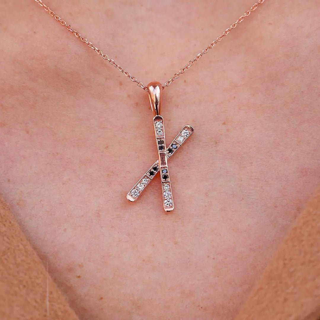 Diamond & Black Diamond Medium Size Crossed Ski Pendant - Park City Jewelers