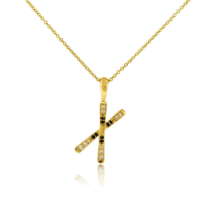 Diamond & Black Diamond Small Size Crossed Ski Pendant - Park City Jewelers