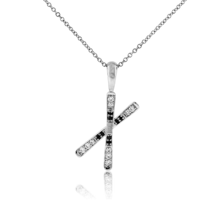 Diamond & Black Diamond Small Size Crossed Ski Pendant - Park City Jewelers