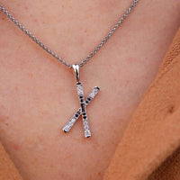 Diamond & Black Diamond Small Size Crossed Ski Pendant - Park City Jewelers