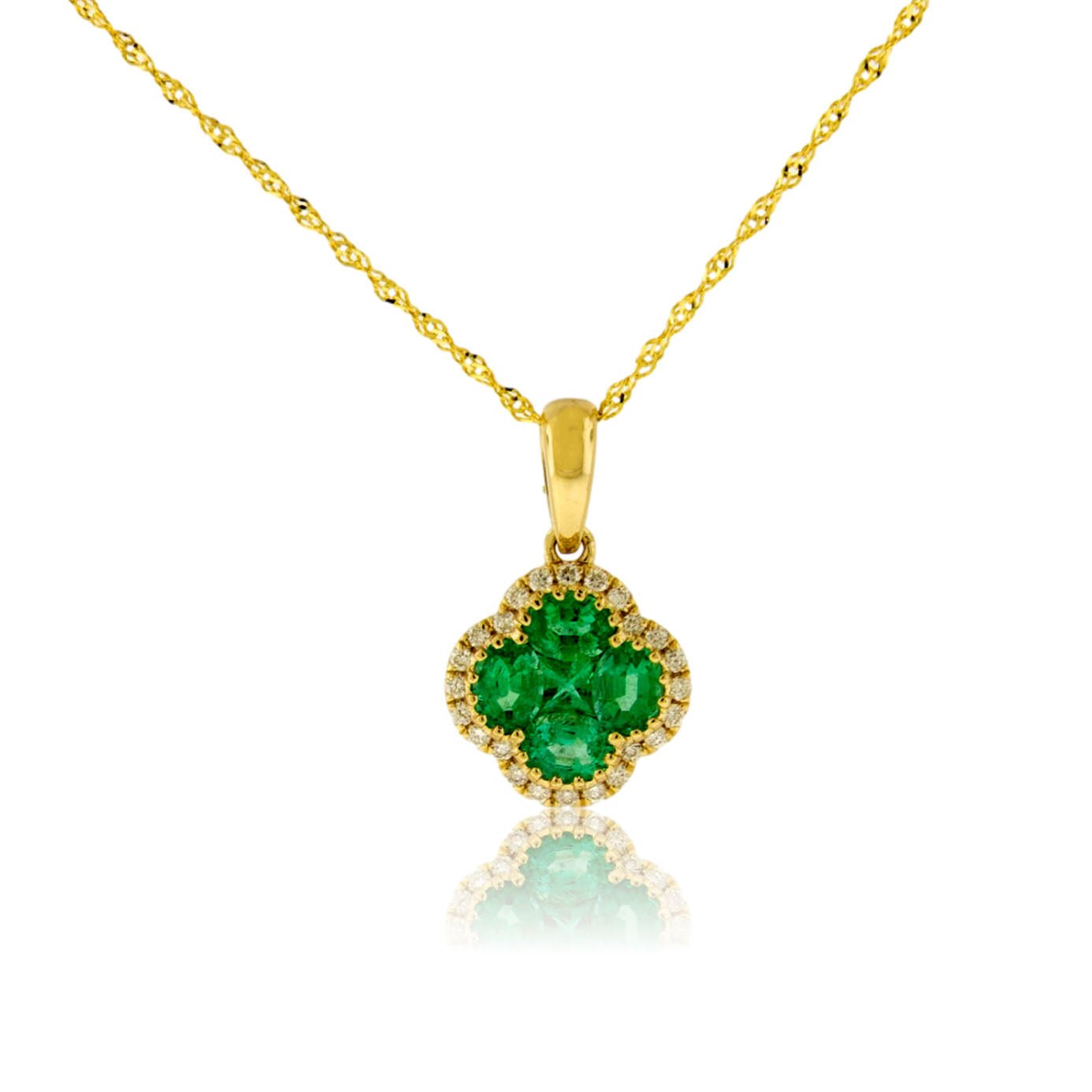 Diamond & Emerald Clover Pendant w/Chain - Park City Jewelers