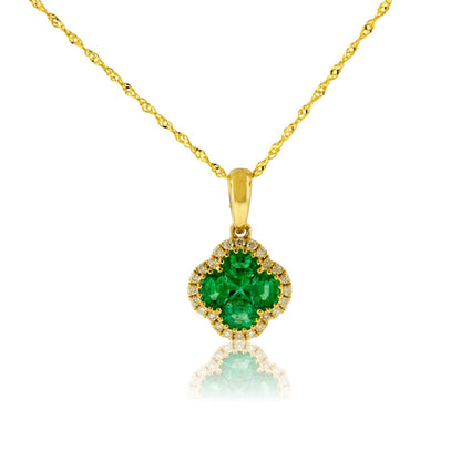 Diamond & Emerald Clover Pendant w/Chain - Park City Jewelers