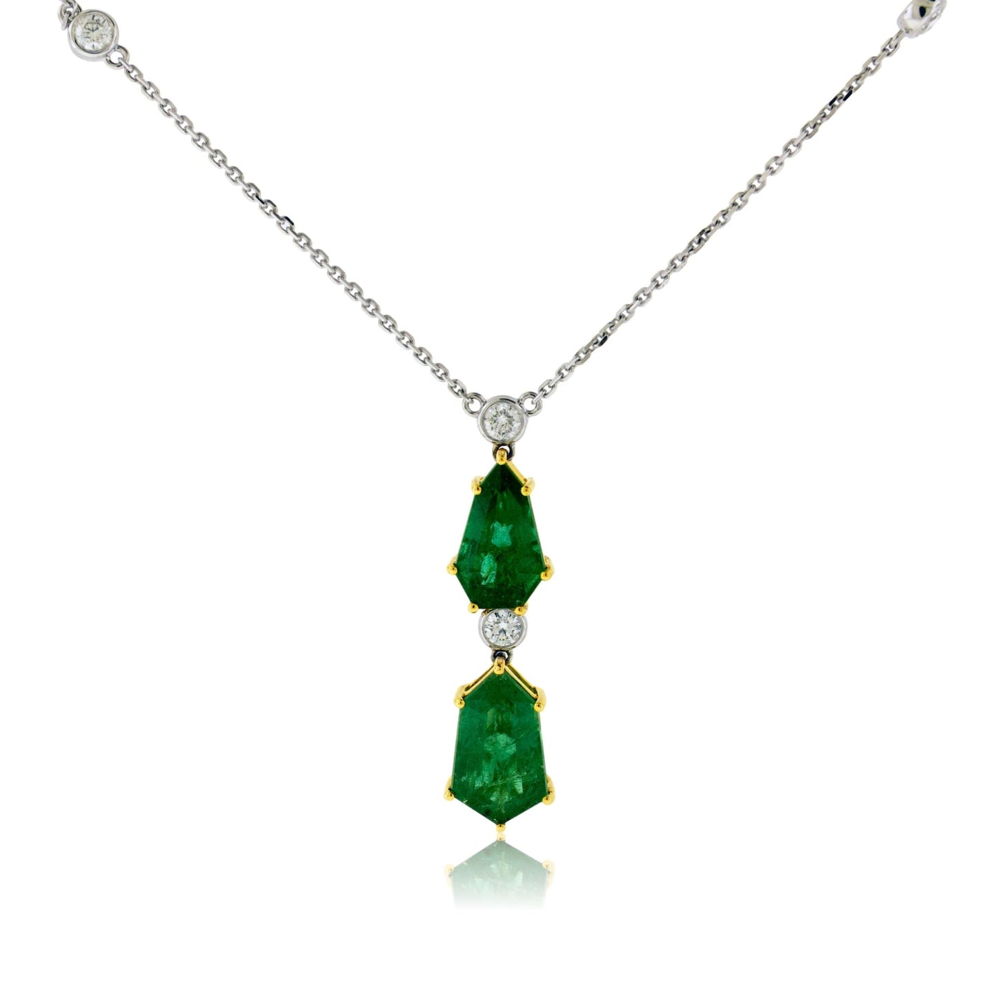 Diamond & Fancy Cut Emerald Pendant w/Chain - Park City Jewelers