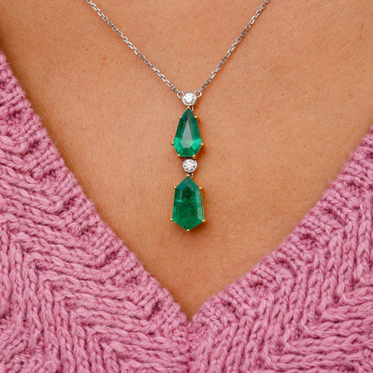 Diamond & Fancy Cut Emerald Pendant w/Chain - Park City Jewelers