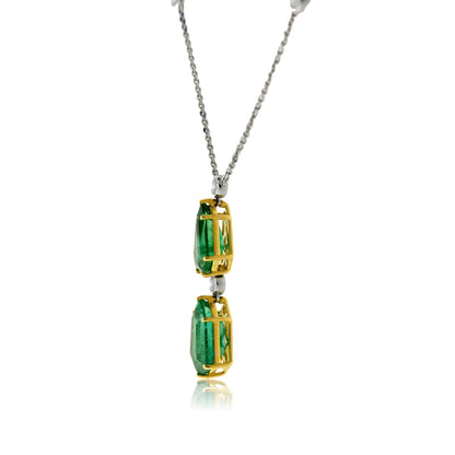 Diamond & Fancy Cut Emerald Pendant w/Chain - Park City Jewelers