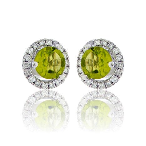 Diamond & Peridot Halo Post Earrings - Park City Jewelers