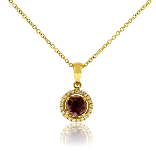 Diamond & Red Beryl Cabochon Pendant - Park City Jewelers