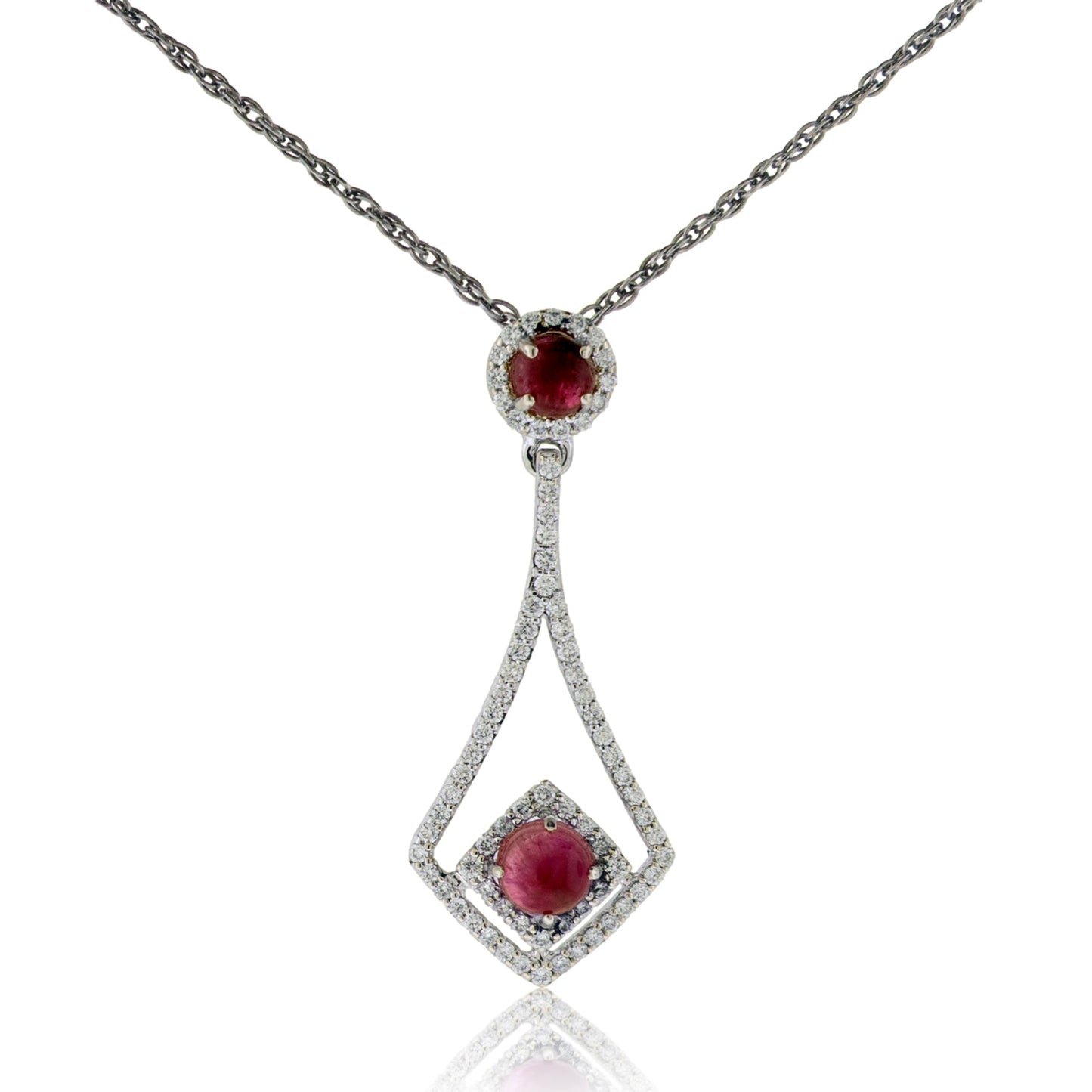 Diamond & Red Beryl Cabochon Pendant - Park City Jewelers