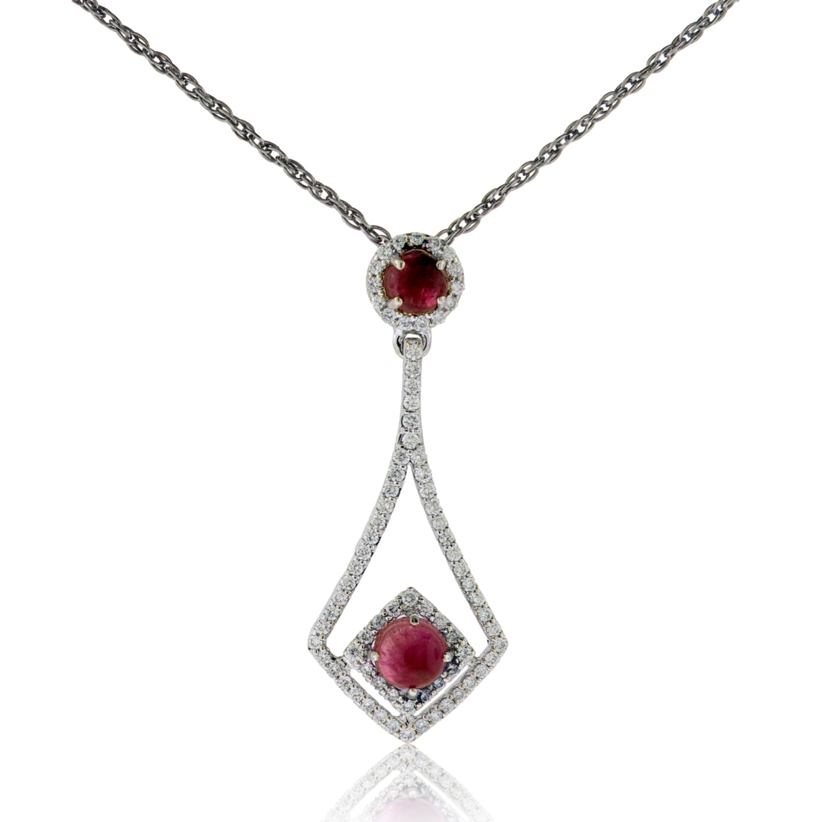 Diamond & Red Beryl Cabochon Pendant - Park City Jewelers