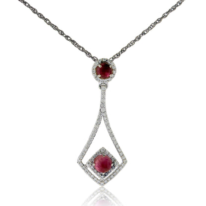 Diamond & Red Beryl Cabochon Pendant - Park City Jewelers