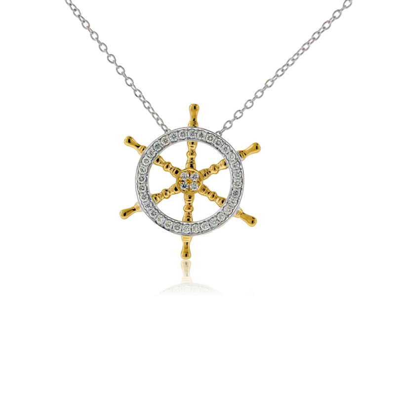 Diamond Ship Wheel Pendant with Chain - Park City Jewelers