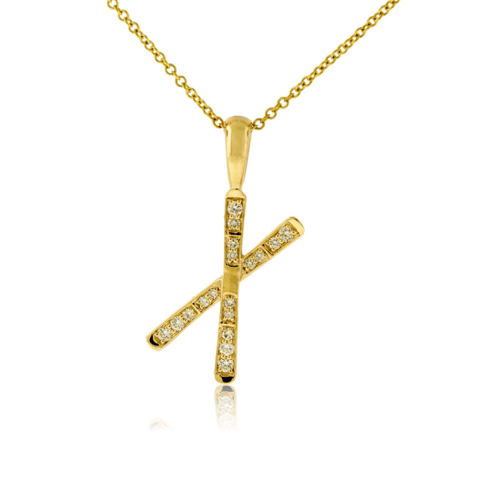 Diamond Small Size Crossed Ski Pendant - Park City Jewelers