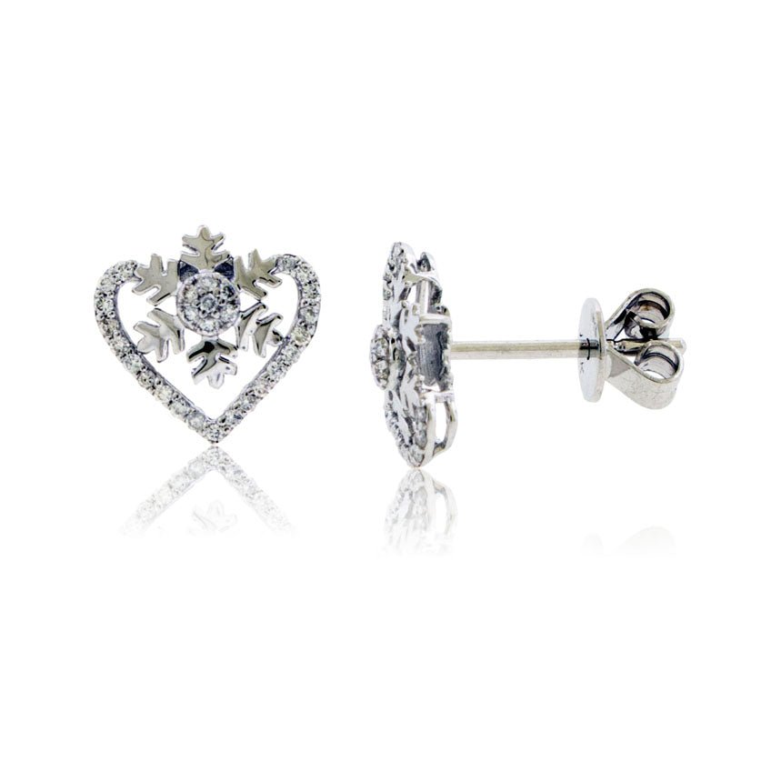 Diamond Snowflake and Heart Stud Earrings - Park City Jewelers